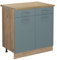 Vicco Küchenunterschrank R-Line, Blau-Grau/Goldkraft Eiche, 80 cm, AP Eiche