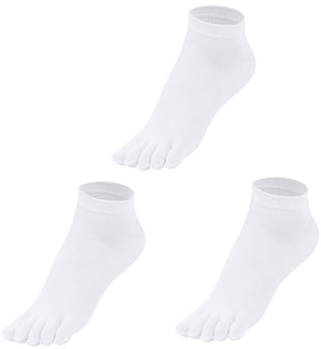 99% coton Chaussettes à orteils pour femme Baskets Tige courte Hauteur cheville Chaussettes F907 (FR/ES, Numérique, 35, 38, Taille normale, Taille normale, Blanc x 3)