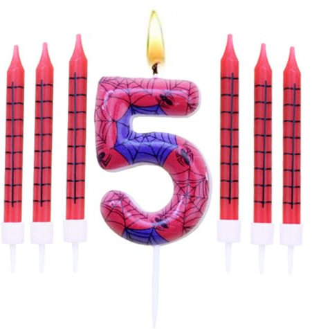 Geburtstagskerzen Set,Geburtstag Zahl Kerzen 5 mit 6Pc Lange Kerzen,Geburtstagskerzen für Kuchen für Mädchen Jungen Frauen Geburtstagsparty Dekorationen