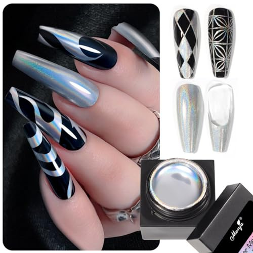 Holografischer Chrom-Nagellack, Metallic-Malgel, Spiegel, Laser, Metallgel, Glitzer, Silber, 3D-Metall, bemalt, Zeichnung, Gel-Nagellack, Laser-Regenbogen-Effekt, Hochglanz-Soak-Off, UV/LED,