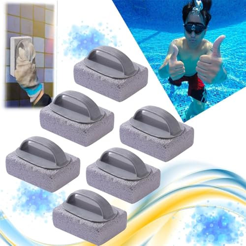 New Hand-Held Pools Pumice Stone, Pool Cleaning Block with Handle, Swimming Pumice Pool Tile Stone, Scrubbing Scouring Stone for Swimming Pools Cleaning (6pcs)