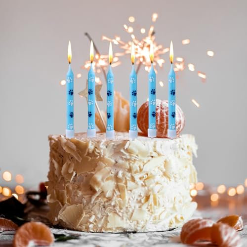 10stk Geburtstagskerzen mit Hundepfotenabdruck, Blau Dog Patrol-Kuchenaufsatz für Jungen Mädchen Cupcake-Dekoration für Welpen Katzen Haustiere Geburtstagsparty Babyparty-Zubehör