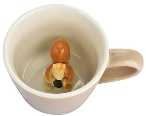 BUYNEED Squirrel Ceramic Cup Hidden 3D Animal Inside Mug 12 oz,Cute Cartoon Hand-Painted Handmade Figurine Mugs,Holiday and Birthday Gift for Coffee Milk Tea Lovers (Beige)