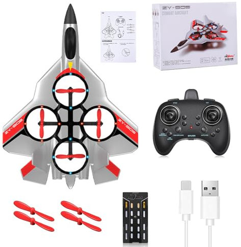 KBIBCK Avion RC, Avion télécommandé, Avion radiocommandé 2,4 GHz avec LED, modèle d'avion télécommandé avec 4 Axes stabilisateur gyroscopique pour Edébutants, Enfants et Adultes