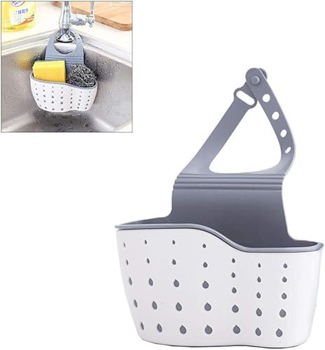 MantraRaj Kitchen Tap Basket Sink Hanging Storage Shelf Soap Sponge Drain Rack Hanging Basket Sink Organser with Adjustable Strap and Drain Holes for Dishwashing Accessories