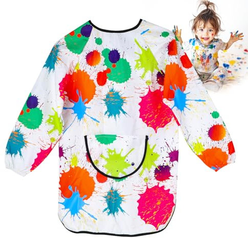 Kimimara Kinder Kunst Malschürze Malerkittel Maler Berufskleidung Wasserdicht Beschichtet Kittel Schmutzabweisend Schürze für Jungen Mädchen 7-12 Jahre Schule Malerei Klasse Täglichen Leben (Scrawl)