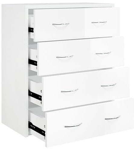 HETFTJN Spind Schuhschrank Apothekerschrank Küche Vitrinenschrank - Kommode mit 4 Schubladen 60x30,5x71 cm Hochglanz-Weiß für Schlafzimmer Flur Büro Wohnzimmer