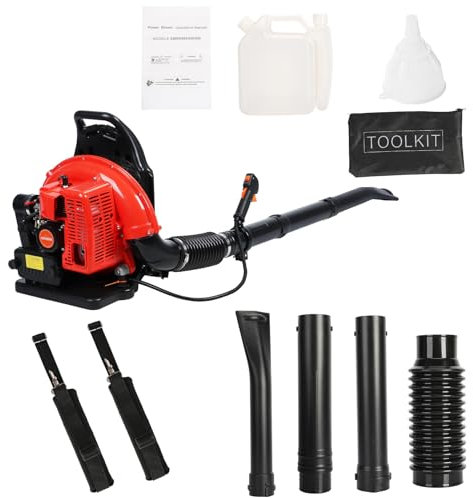 kiskick Leaf Blower Snow Blower 63CC Gas Powered Backpack Leaf Blower Leaf Sweeper for Lawn Care Yard Dust Debris Cordless Gas Blower 665CFM 2-Stroke Lawn Sweeper Leaf Mulcher Outdoor Red