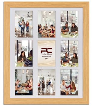 Procut Global 20x16 Light Oak Photo Frames for Multiple Pictures with White Mount To Fit (9x) 6x4 Multi Apertures - Wall Hanging Collage Frame Ideal for Friends & Family Memories