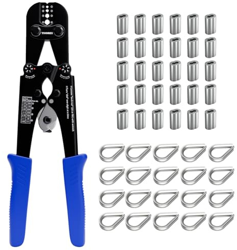 Tivorex Wire Rope Crimping Tool Kit, Built-in Cutter Swaging Tool, Crimping Loop sleeve from 3/64-inch to 1/8-inch, for Aluminum Oval Sleeves, Double Sleeve