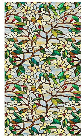 Fensterdekorfolie Sichtschutzfolie for Fenster, dekorative Wald-Orchideen, Buntglas-Fensteraufkleber, kein Kleber, statisch haftende, mattierte Fenstertönungsfolie Sichtschutzfolie für Fenster(40x100c