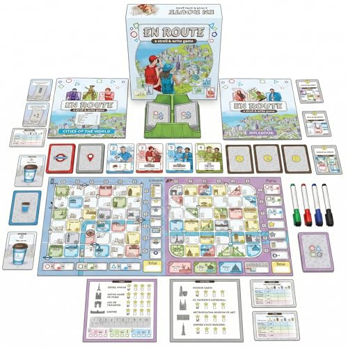 Crowd Games En Route – Interactive Flip & Write Travel Board Game | Build Routes Through 6 Iconic Cities, Variable Player Powers, Solo to 4 Players, Ages 10 English