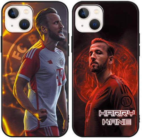 TBNMBGY 2 Stück Handyhülle für iPhone 14/iPhone 13 6.1,Cool Aesthetic Charme Idol Kreativität Fußball-Ikone Muster Case,Schwarz Silikon Schutzhülle Hülle Stoßfeste TPU Cover