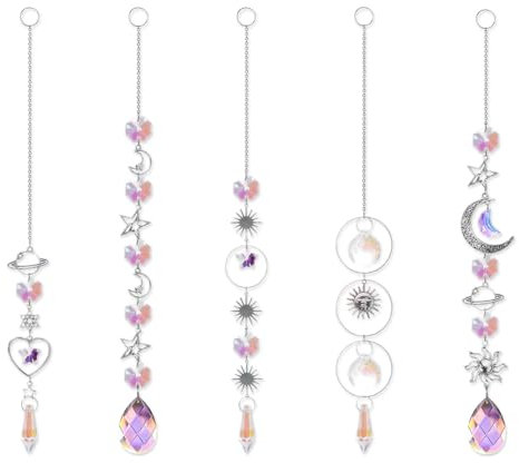 LCUHAVA 5 Stück Sonnenfänger Kristall, Suncatcher Die Sterne und Die Sonne Dekorationen, Sonnenfänger Basteln Lichtspiel Fenster, Geeignet für Haus Garten Party Hochzeit im Freien Dekorationen