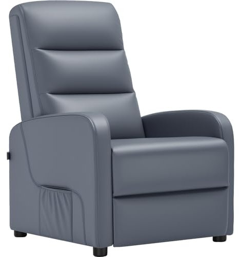 COMHOMA Relaxsessel Fernsehsessel mit Verstellbarer Rückenlehne bis 160°, Federkissen mit Fußstütze Einzelliege Sessel Wohnzimmer Einzel Liegesessel Schlafzimmer Heimkino PU-Grau