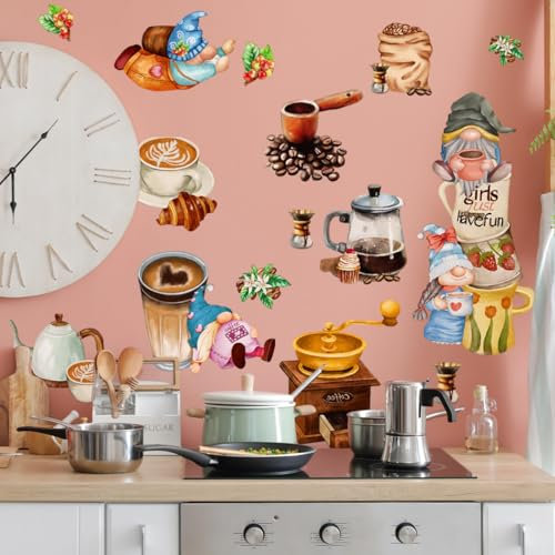 HGDESIGN® Wandtattoo Wandaufkleber der Koch Gerichte Kaffee die Zwerge Wandsticker Wanddeko für Küche Esszimmer (D)