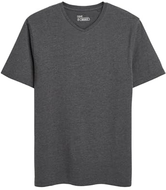 NEXT Herren Reguläre Passform T-Shirt mit V-Ausschnitt im Regular Fit Holzkohle Grau Marl XL