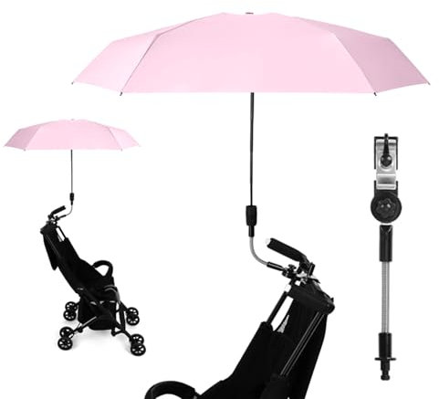 Ombrelle Poussette Universelle,Parasol Poussette Bébé Universelle,Parasol Anti Uv pour Landau,Avec Pince Réglable Et Bras Réglable,Protection UV 50+,Diamètre 90 CM,Parasol Poussette (Rose)