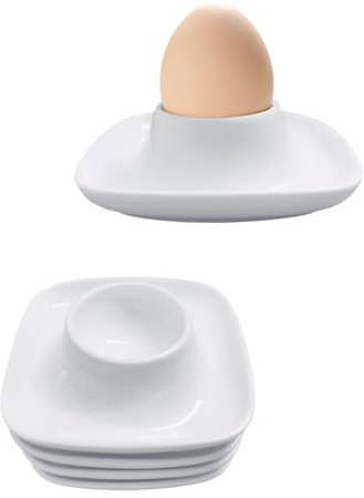 4 Pack Ceramic Egg Cups with Square Base, Boiled Egg Holders for Breakfast or Brunch, Stackable Porcelain Egg Plates, Dishwasher Safe for Home Dining