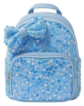 minimutz Kinderrucksack Glitzer Pailletten Mädchen, Kinder Prinzessinnenrucksack, Freizeitrucksack Kindergarten Kita mit Vordertasche, Schleife blau