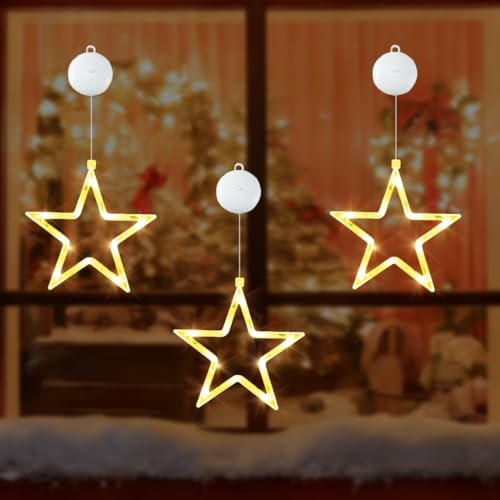 O-Kinee Weihnachtsdeko Fenster Beleuchtet,Weihnachtsbeleuchtung Fenster,3 Stück LED Fensterdeko Weihnachten,Weihnachts Fensterlichter mit Saugnapf,Warmweiß Lichter für Weihnachten Neujahr