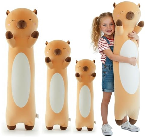 Kekeso Capybara Kuschelkissen, Langer Capybara Plüschkissen XXL Stofftier zum Schlafen, Weiches Süßes Plüschtier für Kinder, Mädchen & Jungen, Geschenk zum Geburtstag & Weihnachten(Brown, 60cm)