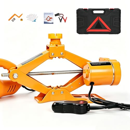 Uadme Elektrischer Wagenheber 3T, DC 12V Auto Heber mit Fernbedienung & Batterieklemmen, Hydraulischer Scherenwagenheber für Auto und SUV, mit Koffer & Zubehör