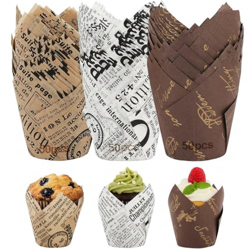 150 Pirottini per Muffin in Carta, Forma Tulipano, 3 Colori per Cupcake