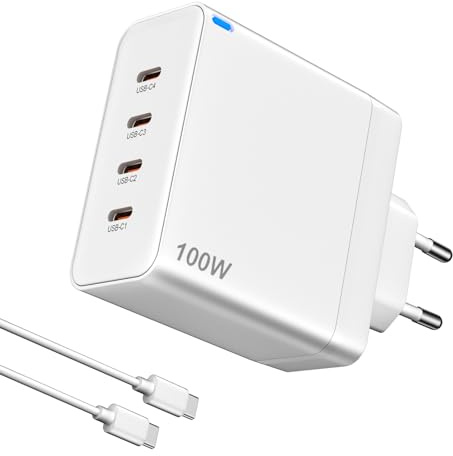 Bestwist USB C Ladegerät 100W GaN PD 4 Port Schnellladegerät Netzteil - Kompatibel mit MacBook Pro/Air, Samsung Galaxy S25, iPhone 17-15, iPad (Weiß)