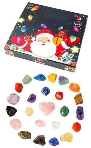 Adventskalender – Countdown von 24 Tagen, Sammlung von natürlichen Edelsteinen, Anzeige von Kristallen mit erzieherischen Überraschungssteinen | Rock Box für Kinder