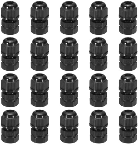 sourcing map 20 Pcs M8x1.25 Cable Glands Adjustable 2.5-4.8mm PA6 Nylon IP68 Waterproof Connectors with Seals Anti-Corrosion for Industrial/Outdoor Electrical Systems (Black)