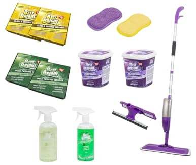Best Bright Bodenwischer Reinigung Set 13 TLG, Wischmopp mit Sprühfunktion Mikrofaser Wischpad Schwamm, komplettes Reinigungssystem für Küche Bad Böden Glas, Fensterputzer Universalreinigertabs
