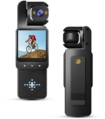 BETTERMO Bodycam Körperkamera 1080P Full HD Mini Tragbare Actionkamera Videokameras mit 360° Drehbarer Linse, Bewegungsstabilisierung, Pocket Vlog Kamera Für Vlogging, Sport, Outdoor