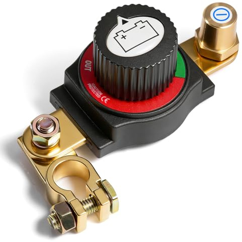 Desconectador de Bateria Coche 12V-48V, Cortacorrientes Coche Ajustable 180°, Interruptor Principal de Batería, Corta Corriente Bateria para Coche, Moto, Barco, Yate, Apto para el terminal negativo