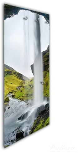 Wallario Wandgarderobe aus Glas in Größe 50 x 125 cm in Premium-Qualität, Motiv: Hinter dem Wasserfall | 7 Kleiderhaken zum Aufhängen von Jacken