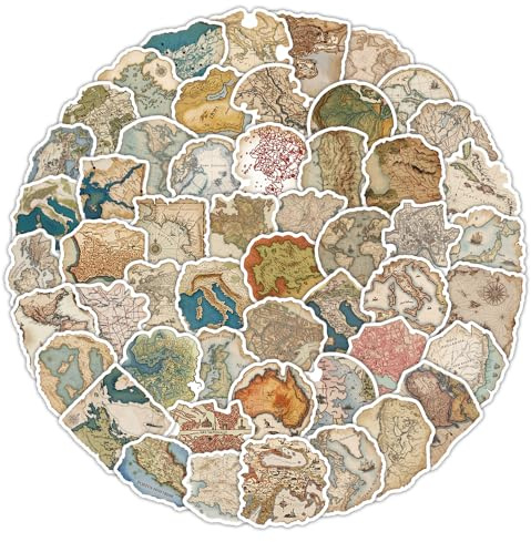 APAREAL Vintage Alte Weltkarte Sticker Set 50 Stück, Geografie Schatzkarte Wasserfeste Aufkleber für Koffer Scrapbooking Journal MacBook Laptop Kindle Handyhülle Skateboard Fahrrad Motorrad