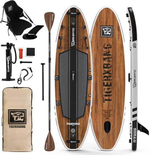 TIGERXBANG SUP Board aufblasbar 10'8 (330 x 86 x 15 cm) Stand Up Paddle Board Komplettset mit Premium Zubehör | Extra breites iSUP für Erwachsene & Jugendliche | Pandora Serie