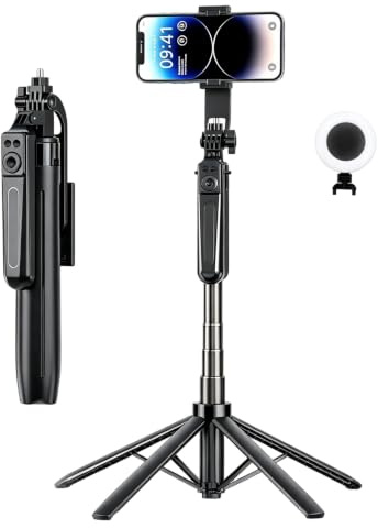 4-Beiniger Selfie-Stick füR Smartphones 180cm & 360° Drehung | 6-Achsen-Anti-Shake & 10 M Fernbedienung, 1,8 M Auszug & 360°-Drehung, 3 Lichtmodi(D)