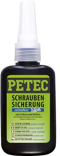 PETEC Schraubensicherung 50g. Schrauben Kleber zum Sichern und Dichten. Starker Klebstoff Schraubenkleber für Muttern, Bolzen und Gewindegrößen bis M36 91050
