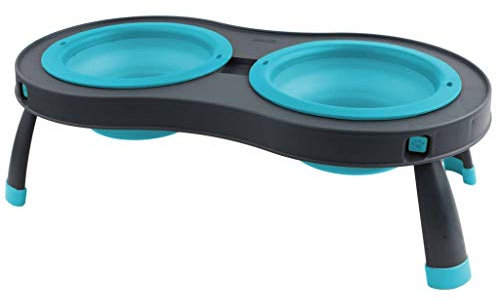 Dexas Popware for Pets Double Elevated Pet Feeder, Small, Gray/Blue
