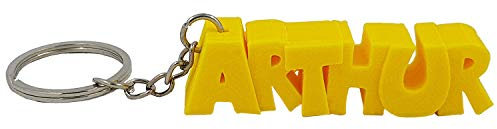 Porte-clés en 3D prénom ou texte personnalisé – idée cadeau originale - Fabriqué en France - Anneau de 20 mm pour accrocher vos clefs (Jaune)