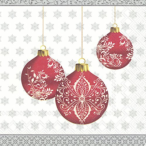 Festive Bubbles White Silver Christmas Luncheon Paper Table Napkins 20 in a Pack 33cm Square