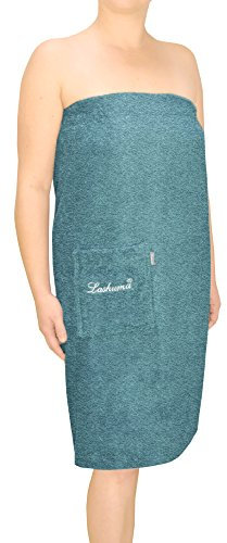 Lashuma Saunakleid Dame Blau - Taube, Saunalilt Größe S - M für zierliche Damen, Verstellbarer Saunarock Lausanne