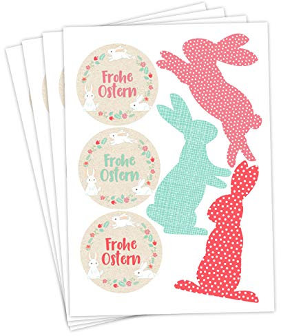 Papierdrachen 24 Oster Aufkleber zum Basteln und Dekorieren - Motiv Bunte Osterhasen & Frohe Ostern - Sticker Nr 9 - Ostern 2023