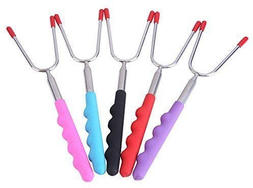Set di Bastoncini per arrosti da 33 Pollici di 5 forcelle telescopiche in Acciaio Inossidabile sicure Scheccanti di sgrade di stoccolino Forche rotanti telescopiche