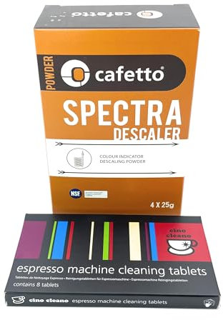 Cino Cleano Reinigungs- und Entkalkungspackung für Espressomaschinen, 8 Tabletten und 4 Packungen zur Wiederherstellung von Beuteln perfekt für alle Breville Maschinen