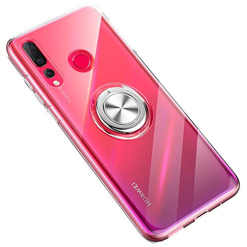 SORAKA Funda Transparente para Huawei P30 Lite con Anillo Giratorio de 360 Grados y Placa de Metal para Soporte Móvil Coche Magnético,Ultradelgado Carcasa de TPU Suave