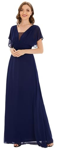 Ever-Pretty Robe de Bal Soirée Col en V  sans Manche Taille Empire A-Line Mousseline de Soie Femme Bleu Marine 38