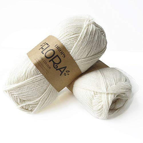 DROPS Flora 01 UNI Off White 4 ply Alpaca and Wool Knitting and Crochet Yarn