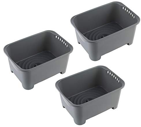 Beldray COMBO-6044 Washing Up Bowl with Plug Water Drainer, Set of 3, Small & Compact, Ideal for Camping/Caravans/Motorhomes, Easy Drain Cleaning Tub, Drainage Holes to Clean Fruit/Veg, 8 L, Grey